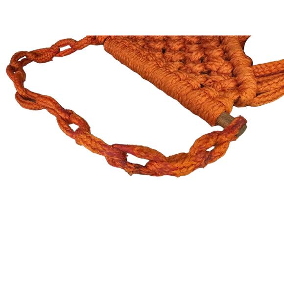 Vintage 1970s Orange Macramé Owl Wall Hanging Retro Wood Beads Boho Fall Autumn - Picture 9 of 13